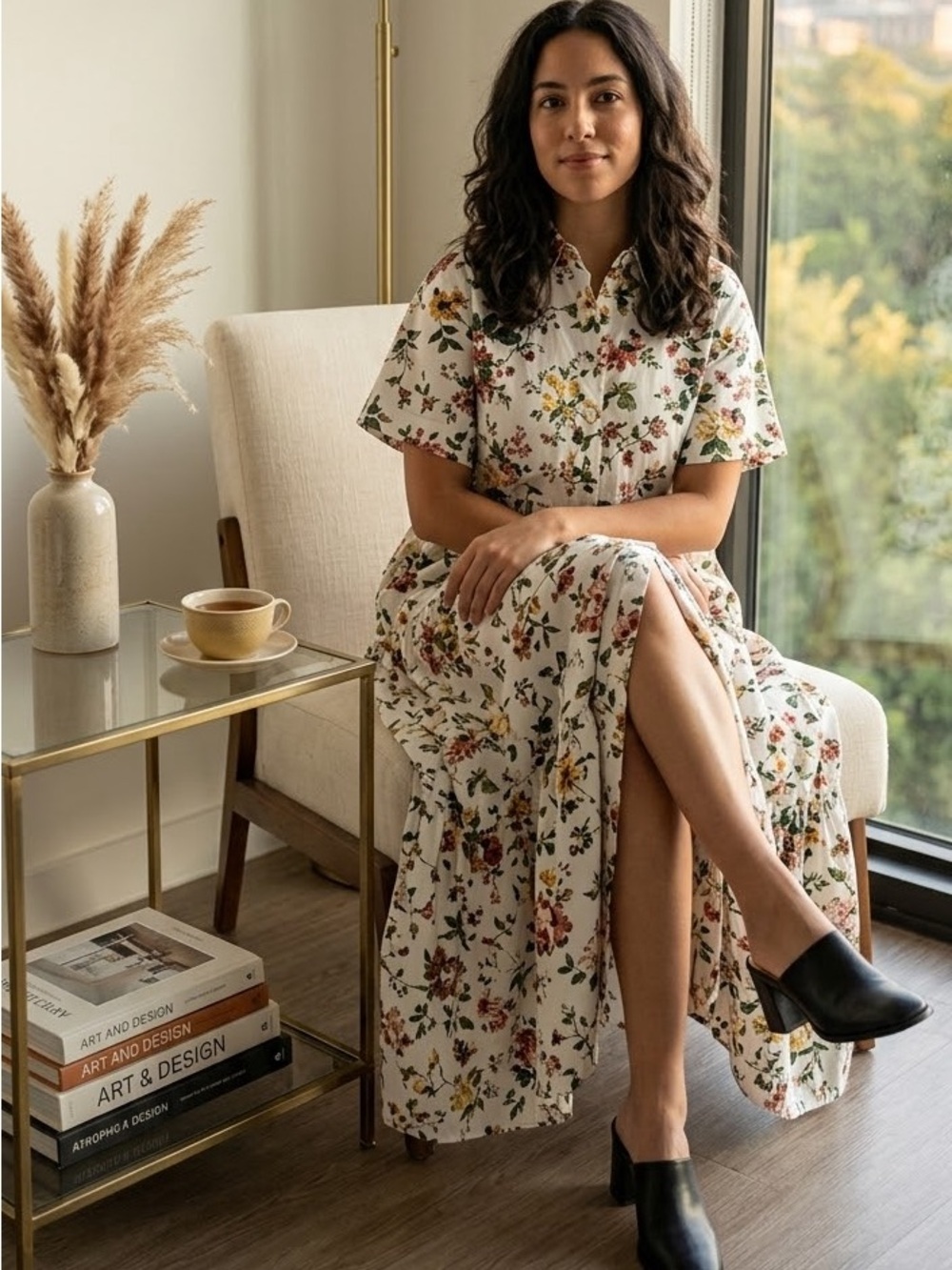 ERDEM Helena Floral-Print Cotton Midi Dress signature poplin shirt dress